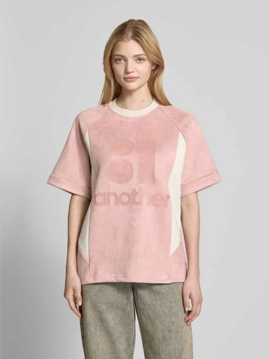 Zdjęcie produktu T-shirt z nadrukiem z logo Another Cotton Lab Mocnoróżowy