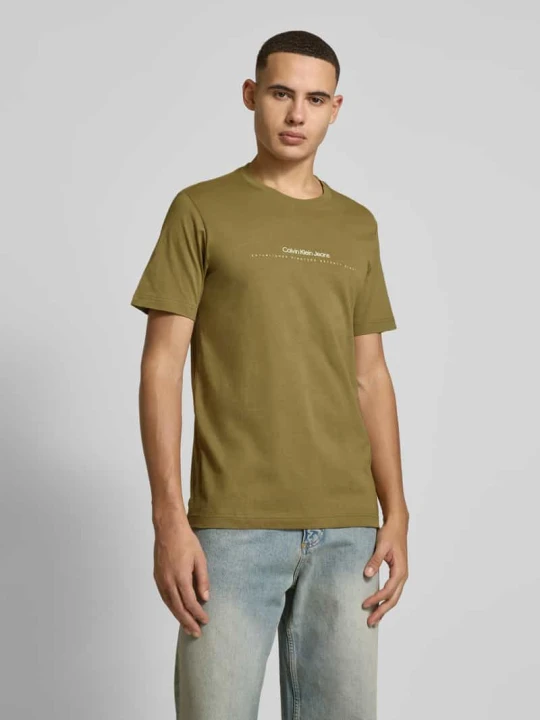 Zdjęcie produktu T-shirt z nadrukiem z logo Calvin Klein Jeans Oliwkowy