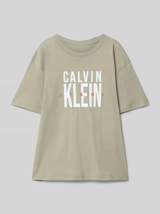 Zdjęcie produktu T-shirt z nadrukiem z logo Calvin Klein Jeans Beżowy