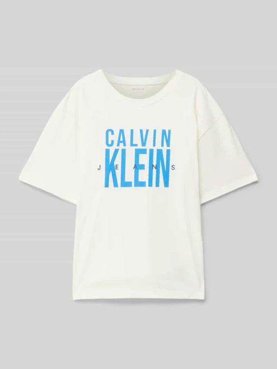 Zdjęcie produktu T-shirt z nadrukiem z logo Calvin Klein Jeans Piaskowy
