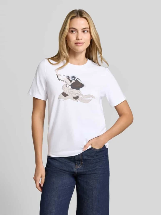 Zdjęcie produktu T-shirt z nadrukiem z logo comma Złamany biały
