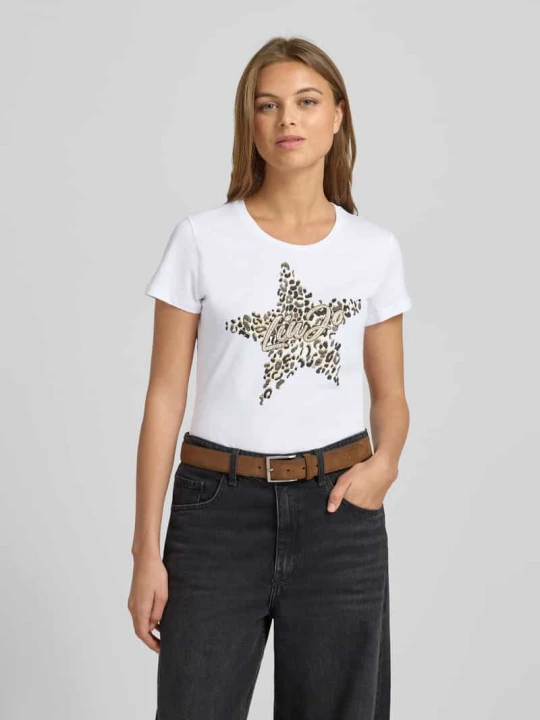 Zdjęcie produktu T-shirt z nadrukiem z logo i obszyciem ozdobnymi kamieniami Liu Jo Biały