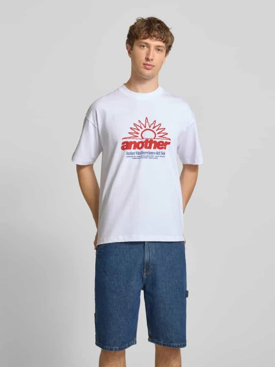Zdjęcie produktu t-shirt z nadrukiem z logo i okrągłym dekoltem Another Cotton Lab Biały