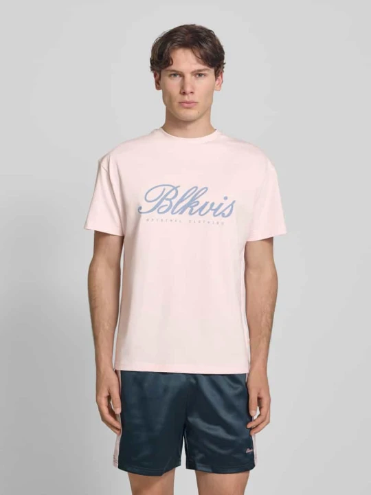 Zdjęcie produktu t-shirt z nadrukiem z logo i okrągłym dekoltem BLKVIS Jasnoróżowy