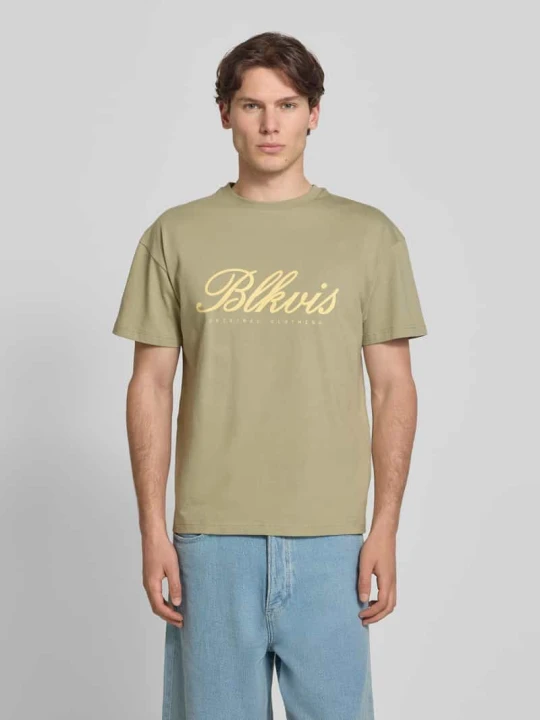 Zdjęcie produktu t-shirt z nadrukiem z logo i okrągłym dekoltem BLKVIS Oliwkowy