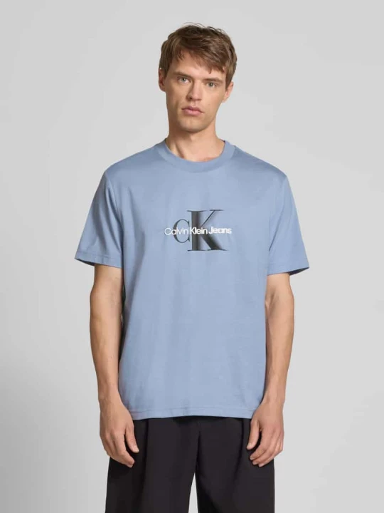 Zdjęcie produktu T-shirt z nadrukiem z logo i okrągłym dekoltem Calvin Klein Jeans Jasnoniebieski