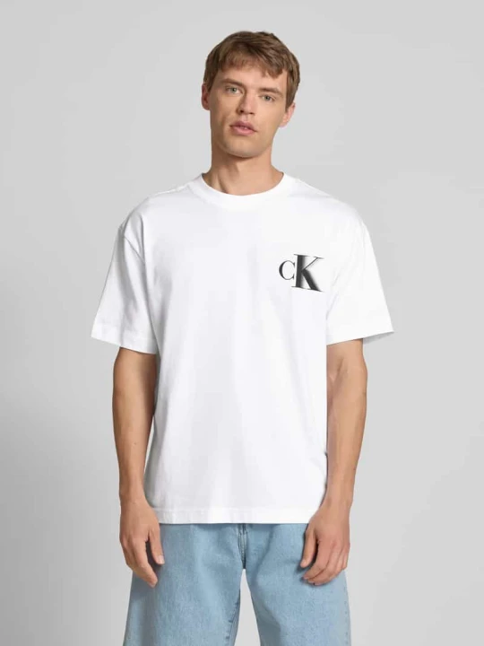Zdjęcie produktu T-shirt z nadrukiem z logo i okrągłym dekoltem Calvin Klein Jeans Biały