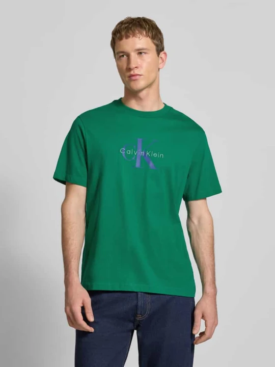 Zdjęcie produktu T-shirt z nadrukiem z logo i okrągłym dekoltem Calvin Klein Jeans Ciemnozielony