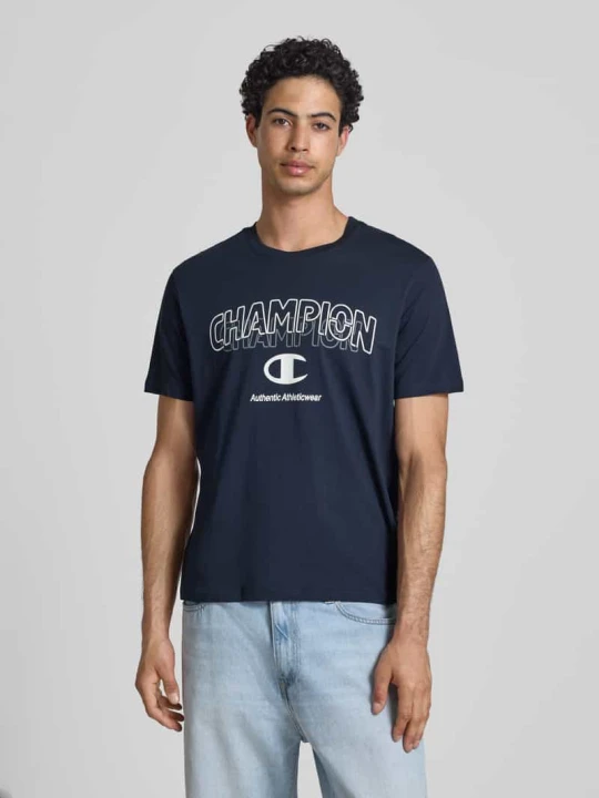 Zdjęcie produktu t-shirt z nadrukiem z logo i okrągłym dekoltem Champion Granatowy