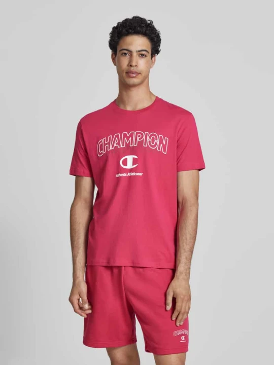 Zdjęcie produktu t-shirt z nadrukiem z logo i okrągłym dekoltem Champion Czerwony