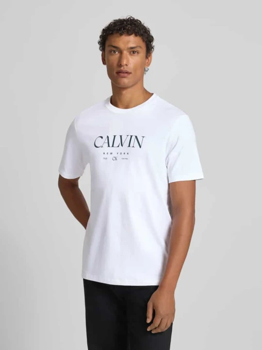 Zdjęcie produktu t-shirt z nadrukiem z logo i okrągłym dekoltem Calvin Klein Biały