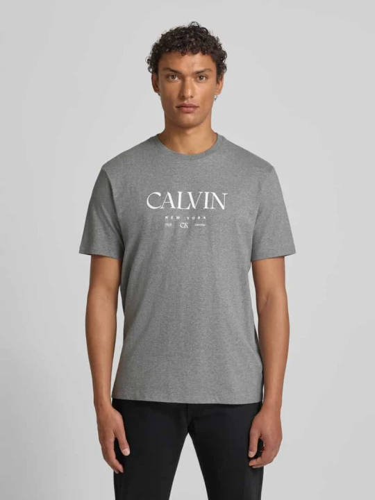 Zdjęcie produktu t-shirt z nadrukiem z logo i okrągłym dekoltem Calvin Klein Średnioszary melanż