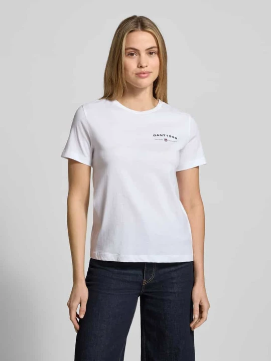 Zdjęcie produktu t-shirt z nadrukiem z logo i okrągłym dekoltem Gant Biały
