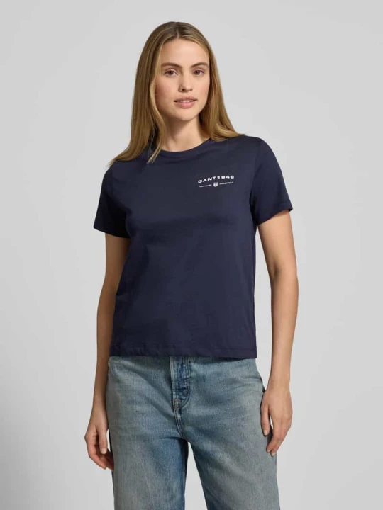 Zdjęcie produktu t-shirt z nadrukiem z logo i okrągłym dekoltem Gant Granatowy