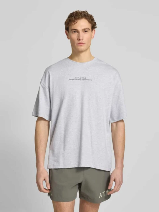 Zdjęcie produktu T-shirt z nadrukiem z logo i okrągłym dekoltem Halo Jasnoszary