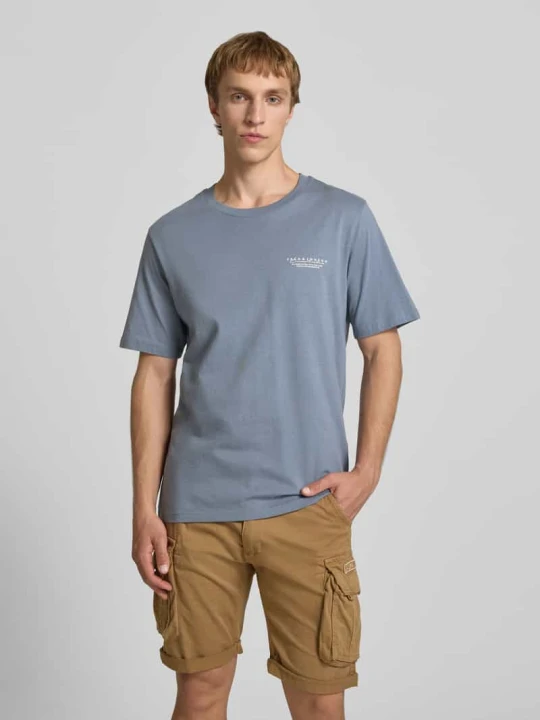 Zdjęcie produktu t-shirt z nadrukiem z logo i okrągłym dekoltem Jack&Jones Jeansowy niebieski