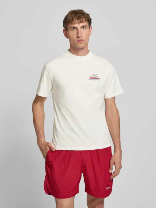 Zdjęcie produktu t-shirt z nadrukiem z logo i okrągłym dekoltem PROHIBITED Złamany biały
