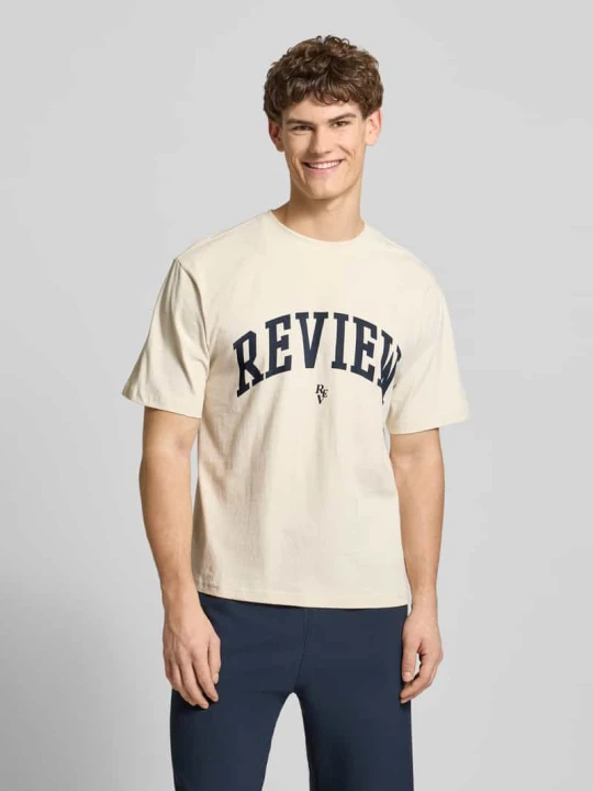 Zdjęcie produktu T-shirt z nadrukiem z logo i okrągłym dekoltem REVIEW Écru