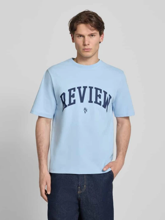 Zdjęcie produktu t-shirt z nadrukiem z logo i okrągłym dekoltem REVIEW