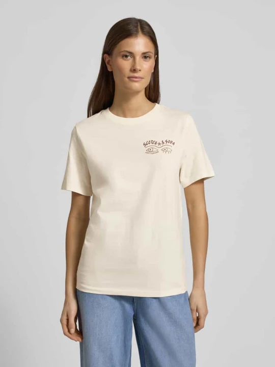 Zdjęcie produktu t-shirt z nadrukiem z logo i okrągłym dekoltem Scotch & Soda Beżowy