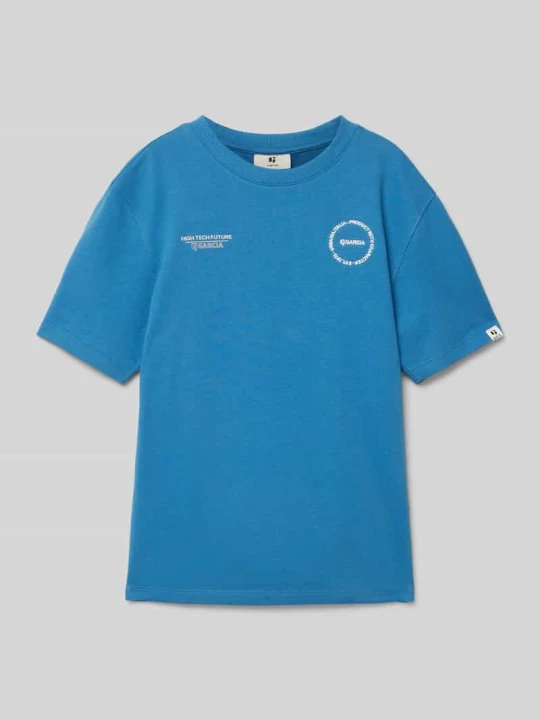 Zdjęcie produktu T-shirt z nadrukiem z logo i wyhaftowanym logo Garcia Królewski niebieski