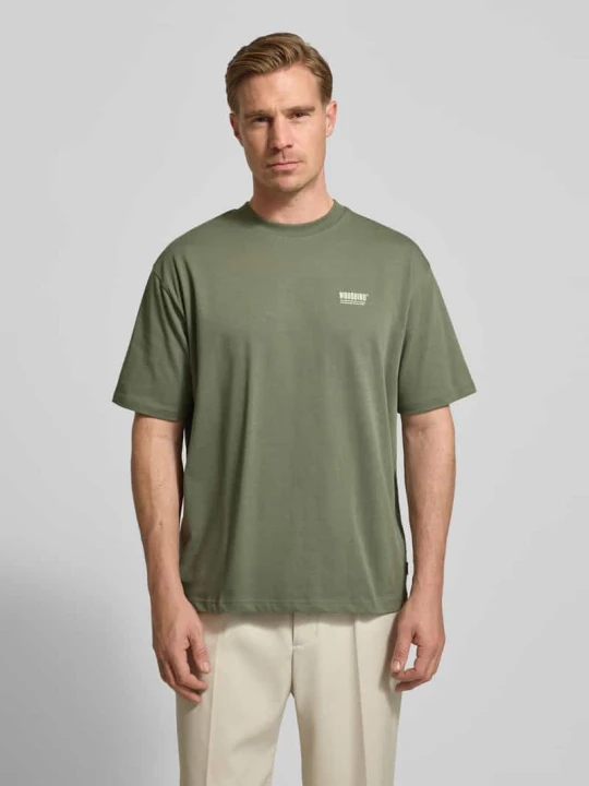 Zdjęcie produktu T-shirt z nadrukiem z logo model ‘Baine’ Woodbird Zielony