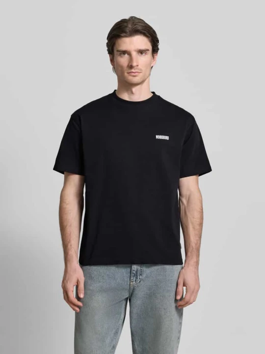 Zdjęcie produktu T-shirt z nadrukiem z logo Model „Baine” Woodbird Czarny