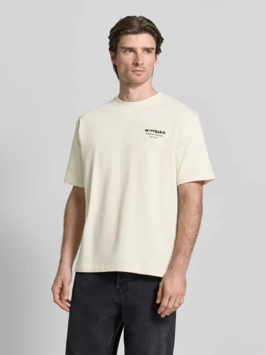 Zdjęcie produktu T-shirt z nadrukiem z logo Model „Baine” Woodbird Złamany biały
