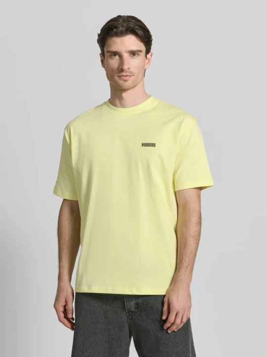 Zdjęcie produktu T-shirt z nadrukiem z logo Model „Baine” Woodbird Jasnożółty