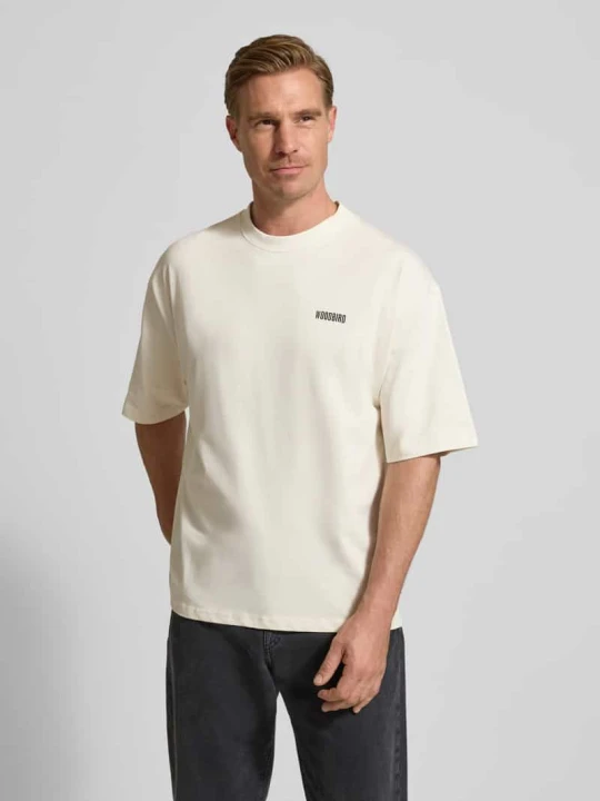 Zdjęcie produktu T-shirt z nadrukiem z logo model ‘Beam’ Woodbird Złamany biały