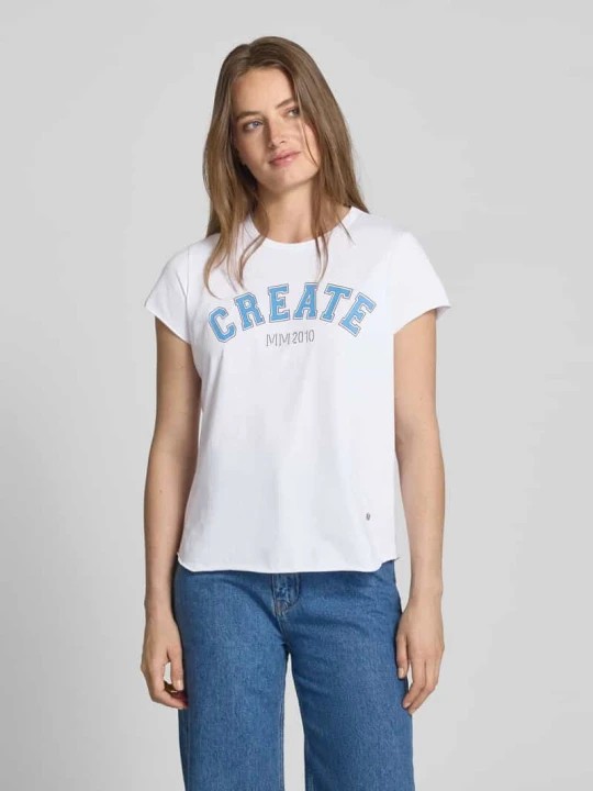 Zdjęcie produktu T-shirt z nadrukiem z logo model ‘Celli’ MOS MOSH Złamany biały