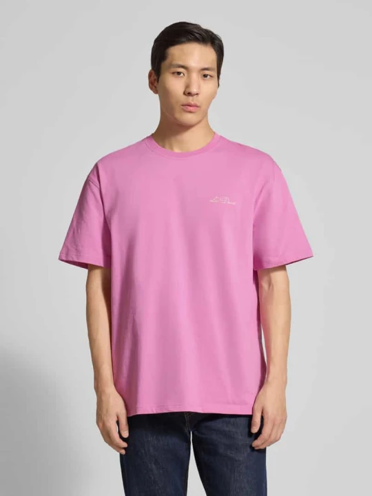 Zdjęcie produktu t-shirt z nadrukiem z logo model 'Crew' Les Deux Mocnoróżowy