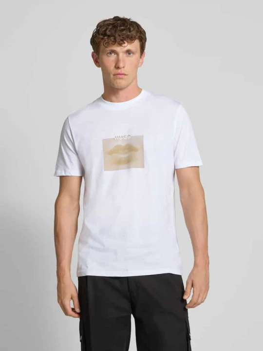 Zdjęcie produktu T-shirt z nadrukiem z logo model ‘Deterni’ Hugo Biały