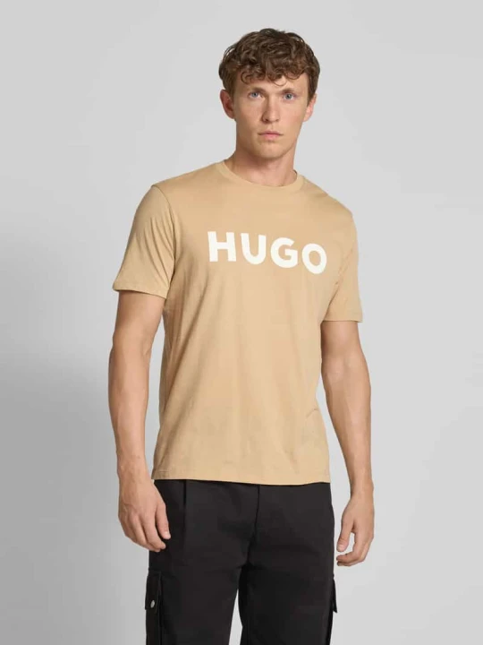 Zdjęcie produktu T-shirt z nadrukiem z logo model ‘DULIVIO’ Hugo Beżowy
