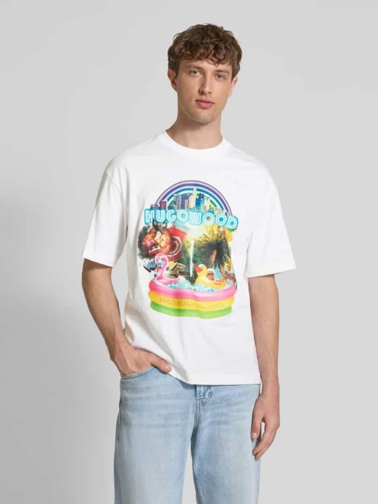 Zdjęcie produktu T-shirt z nadrukiem z logo model ‘Duwood’ Hugo Biały