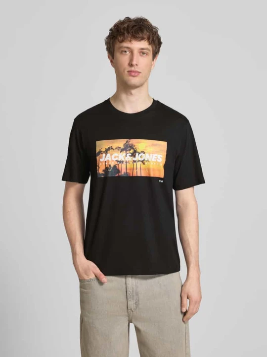Zdjęcie produktu t-shirt z nadrukiem z logo model 'INDIANA' Jack&Jones Czarny