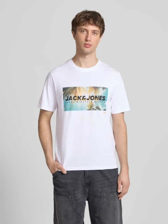 Zdjęcie produktu t-shirt z nadrukiem z logo model 'INDIANA' Jack&Jones Biały