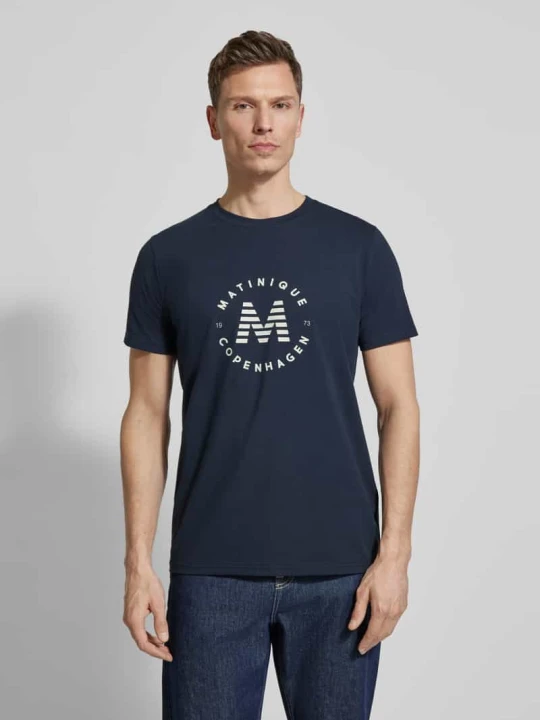 Zdjęcie produktu t-shirt z nadrukiem z logo model 'Jeramy' Matinique Granatowy