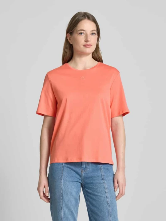 Zdjęcie produktu T-shirt z nadrukiem z logo model ‘Melea’ MSCH Copenhagen Koralowy