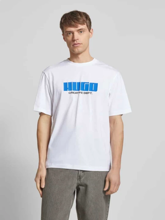 Zdjęcie produktu T-shirt z nadrukiem z logo model ‘Newromi’ Hugo Biały