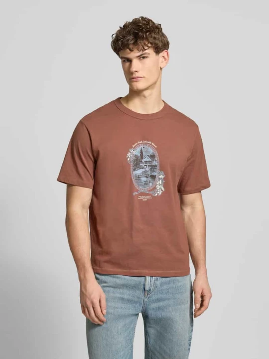 Zdjęcie produktu T-shirt z nadrukiem z logo Model 'NIAGARA' Jack&Jones Jasnobrązowy