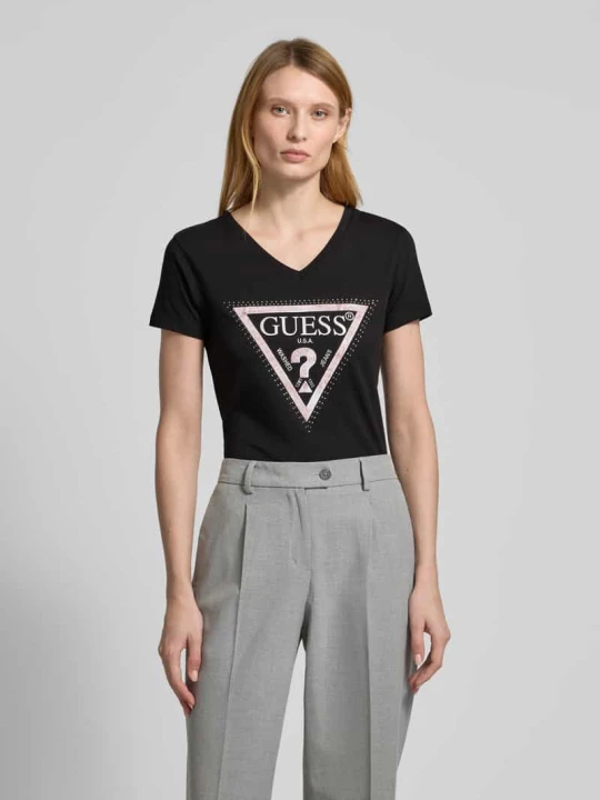 Zdjęcie produktu T-shirt z nadrukiem z logo model ‘PYTHON’ Guess Czarny