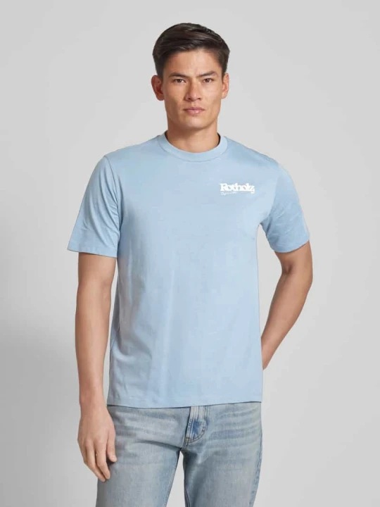 Zdjęcie produktu T-shirt z nadrukiem z logo model ‘Retro Logo’ Rotholz Jasnoniebieski
