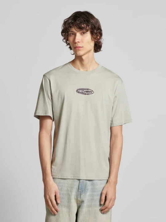 Zdjęcie produktu T-shirt z nadrukiem z logo REVIEW Jasnoszary