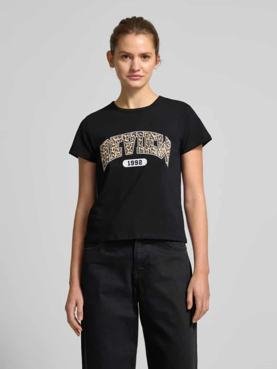 Zdjęcie produktu T-shirt z nadrukiem z logo REVIEW Czarny