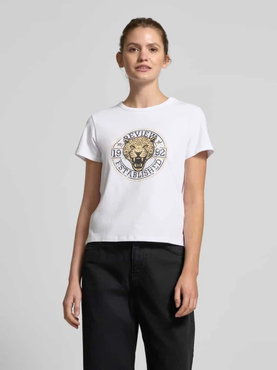Zdjęcie produktu T-shirt z nadrukiem z logo REVIEW Biały
