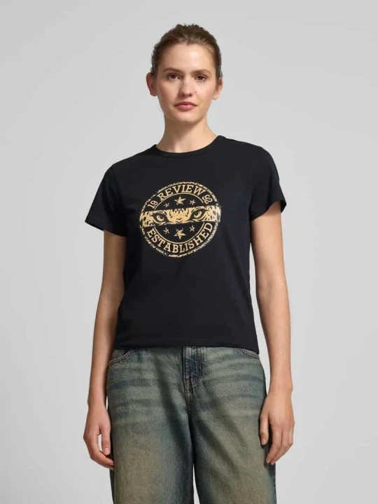 Zdjęcie produktu T-shirt z nadrukiem z logo REVIEW Czarny