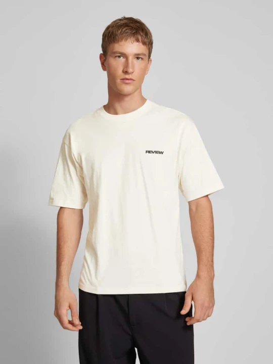 Zdjęcie produktu T-shirt z nadrukiem z logo REVIEW Écru