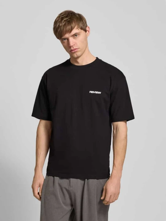 Zdjęcie produktu T-shirt z nadrukiem z logo REVIEW Czarny