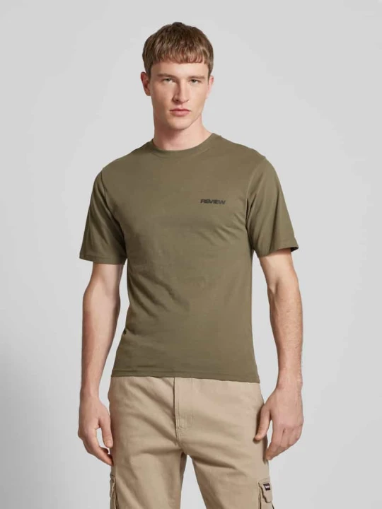 Zdjęcie produktu T-shirt z nadrukiem z logo REVIEW Oliwkowy